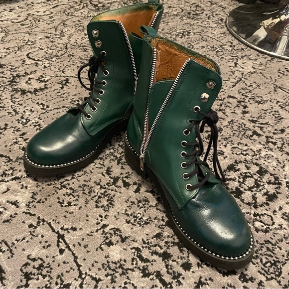 Aqua brand lug sole green combat boots with silver studs - Picture 8 of 15